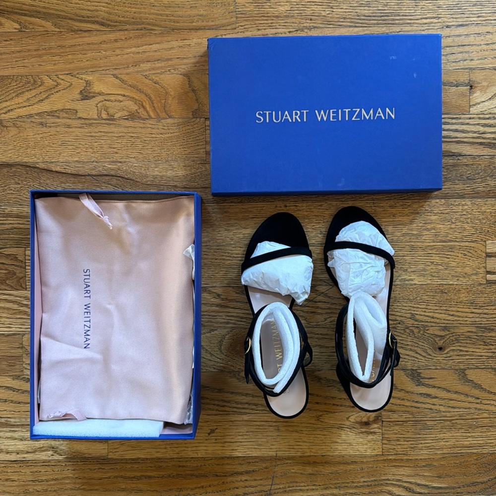 Stuart Weitzman Merida Block Black Suede Size 10 NWT